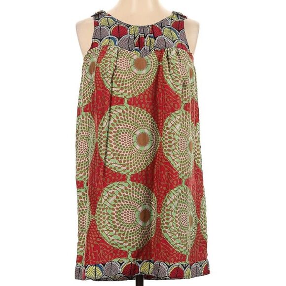 Aqua 100% Silk Boho Geometric Print Sleeveless Scoop Neck Shift Mini Dress XS - Picture 1 of 10